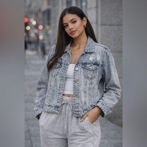 Vintage Y2K Eighty Two Distressed Denim Jacket Light Wash 100% Cotton | Size M​